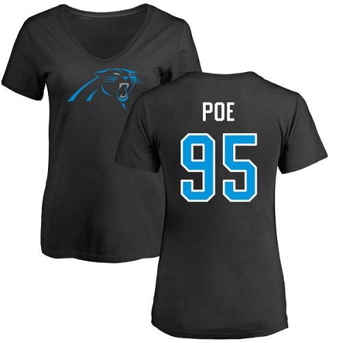 Carolina Panthers Black Women Dontari Poe Name and Number Logo Slim Fit NFL Football #95 T Shirt